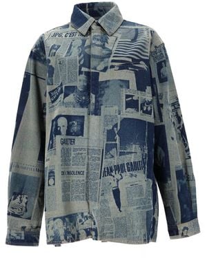 Jean Paul Gaultier Shirt With Newspaper Print Cotton - Blue