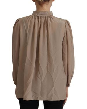 Dolce & Gabbana Elegant Silk Ascot Collar Blouse - Brown