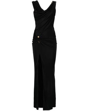 Versace Long Dress With Decorative Safety Pin - Black