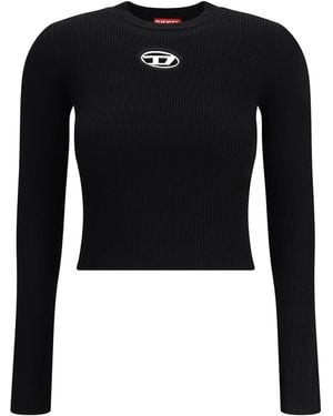 DIESEL Ribbed Viscose Top With Oval D - Black