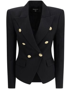 Balmain Wool Oves Aries Blazer Clothing - Black