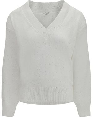 Brunello Cucinelli Sparkling Linen T-Shirt Knitwear - Gray