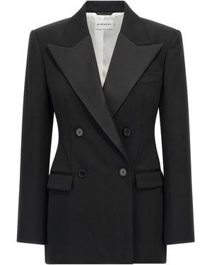 Givenchy Satin Lapel Blazer Wool Blazer, Suits - Black