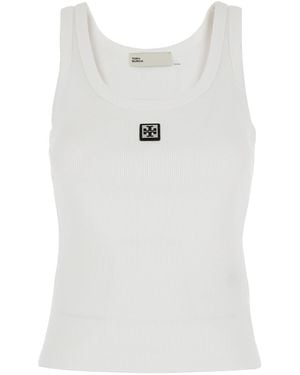 Tory Burch Sleeveless Top With Round Neck And Logo Embroidery On The Front - White