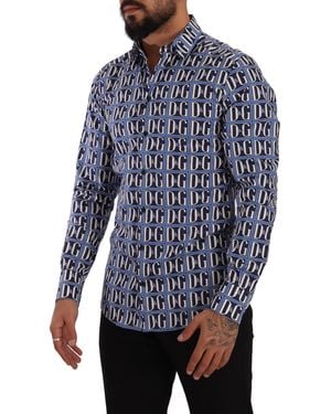 Dolce & Gabbana Blue Logo Mania Slim Fit Cotton Shirt