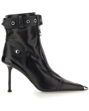 Alexander McQueen Leather Ankle Boots With Zippered Closure And Adjustable Buckle - Black