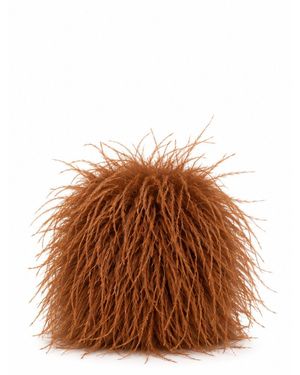 Yves Salomon Tobacco-Colored Ostrich Feather Shoulder Bag With Leather Shoulder Strap - Brown
