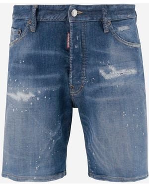 DSquared² Stretch Cotton Blend Denim Short Jeans - Blue