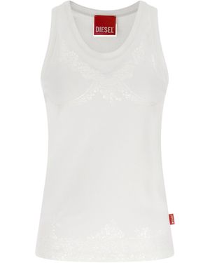 DIESEL Lace Ribbed Cotton Tank Top - White