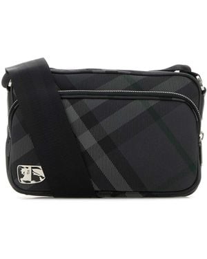 Burberry Embroidered Cavnas Grid Crossbody Bag - Black