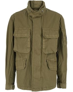 C.P. Company Jackets 50 Fili Wax Field With Front Closure And Cotton Polyamide Pockets For Outerwear - Green