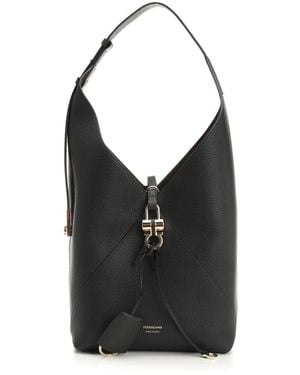 Ferragamo Hobo Medium Bag With Gancino Locker - Black