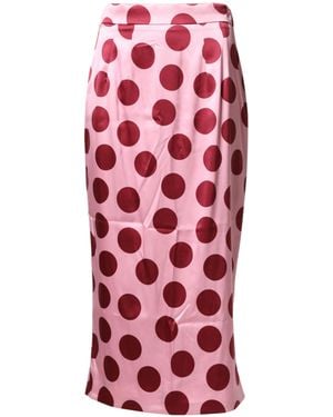 Dolce & Gabbana Polka Dot Silk Pencil Cut Midi Skirt 04+Se - Red