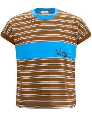 Versace Striped Cotton T-Shirt T-Shirts - Blue