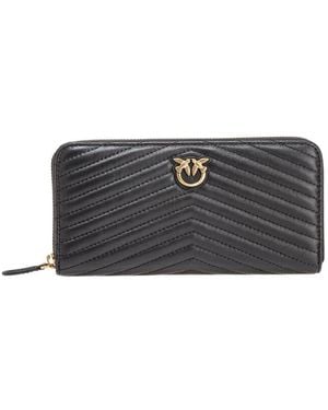 Pinko Ryder Zip Around Chevron Calf Leather Smallleathergoods - Black