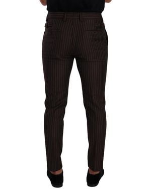 Dolce & Gabbana Brown Striped Wool Formal Trouser Dress Trousers - Black