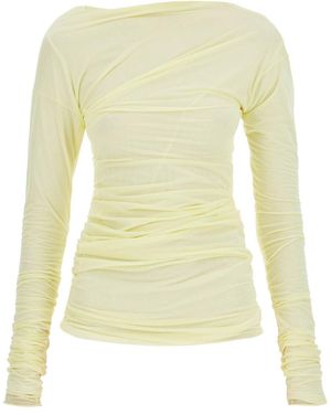 Dries Van Noten Semi-Sheer Draped Jersey Top - Yellow