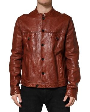 Dolce & Gabbana Leather Button Down Biker Jacket Clothing - Brown