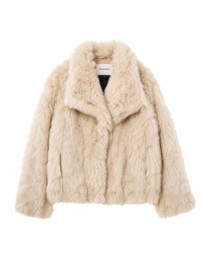 Yves Salomon Short Meringue-Colored Mink Fur Coat With A Lapel Collar - Natural