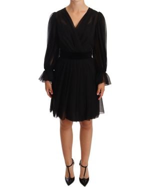 Dolce & Gabbana Mesh Pleated Mini Silk Stretch Dress - Black