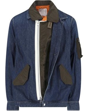 Sacai Structured Zip-Up Jacket With Contrasting Panels - Blue