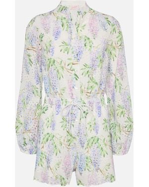 MC2 Saint Barth Julian Sangallo Lace Cotton Playsuit With Floral Print Overalls - White
