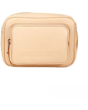 Burberry Small Branded Peach Grainy Leather Camera Crossbody Bag - Natural