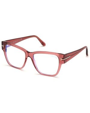 Tom Ford Eyeglasses Square Full Rim, Shiny Frame And Clear--Light Block Lenses Lens Ft5745-B001 - Red