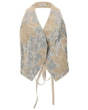 Brunello Cucinelli Embroidered Linen Vest - White