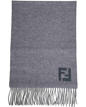 Fendi Silk And Two-Tone Wool And Cashmere Scarf - Grey