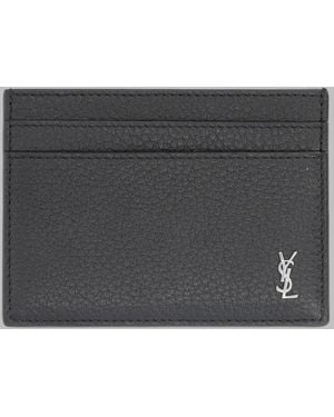 Saint Laurent Tiny Cassandre Leather Card Holder Wallets & Purses - Grey