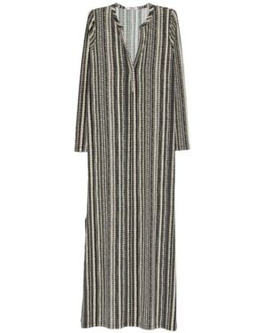 Siyu V-Neck Long Sleeves Side Slits Baez Kaftan Dress - Grey