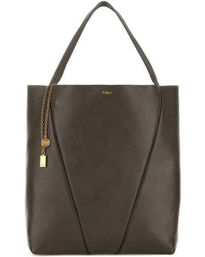 Chloé Dark Leather Large Spin Shopping Bag - Black