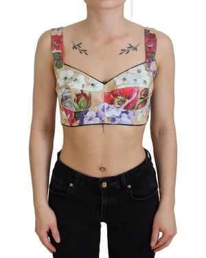 Dolce & Gabbana Floral Cropped Bustier Corset Top Nylon Cotton Elastane - Black