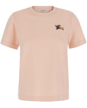 Burberry T-Shirt Embroidered Ekd Logo Cotton T-Shirts & Jerseys - Pink