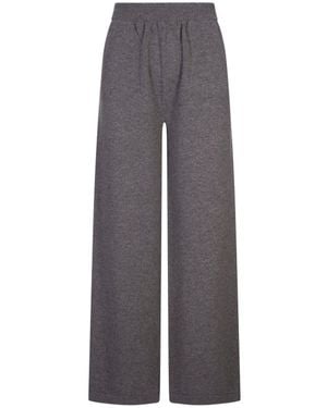 MSGM Logo Embroidered Wide-Leg Knitted Trousers - Grey