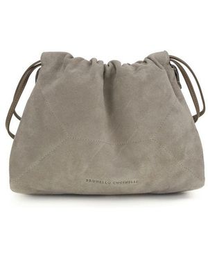 Brunello Cucinelli Calf Leather Bos Taurus Clutch Bag - Grey