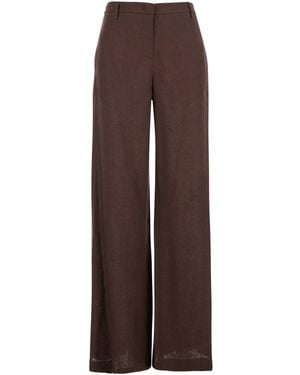 Le Plain Wide-Leg Linen Trousers For Trousers - Brown