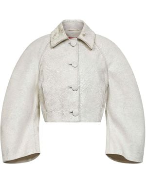 DIESEL Crackled Leather I-Raya Cropped Jacket - White