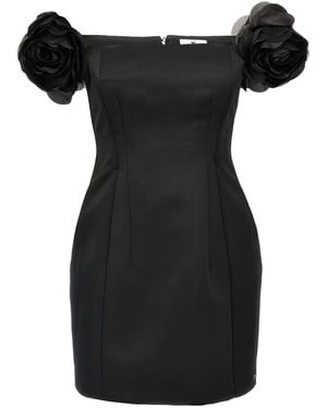 Elisabetta Franchi Short Dress With Floral Off-Shoulder Embellishments - Black