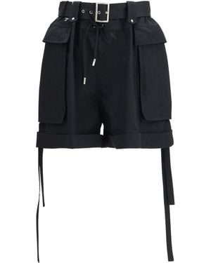 McQueen Cotton Shorts With Belt Bermuda - Black