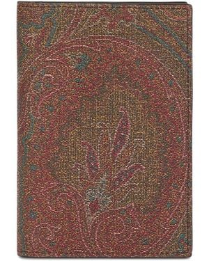 Etro Paisley Jacquard Canvas Passport Cover With Leather Interior - Brown