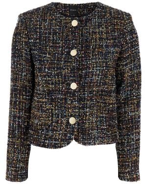 Le Plain Jacket With Round Neck And Front Button Closure - Black