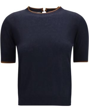 Max Mara Silk And Wool T-Shirt Silk; Ovis Aries T-Shirts - Blue