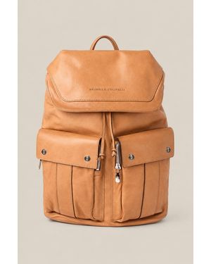 Brunello Cucinelli Natural Leather Flap Backpack