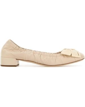 Prada Ivory Leather Court Shoes - Natural