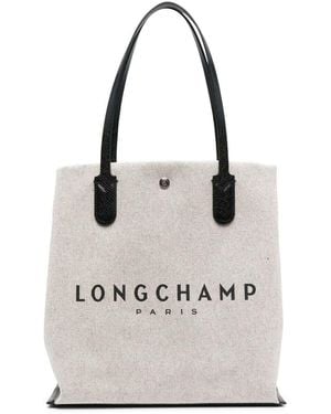 Longchamp Roseau L Dotted Cotton Canvas Tote Handbag - White