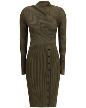 Self-Portrait Ribbed Midi Dress - Green