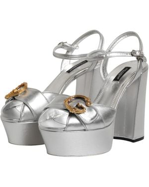 Dolce & Gabbana Logo Ankle Strap Heels Sandals Shoes Leather - Metallic