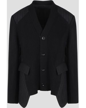 Sacai Deconstructed Wool Button Cardigan - Black